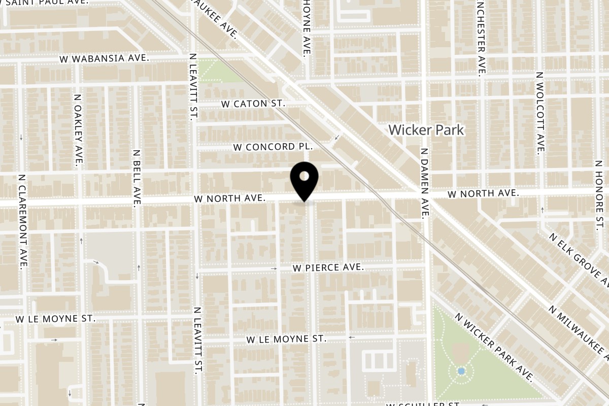 Map showing the location of Craft and Carvery on 2101 W North Ave in Chicago